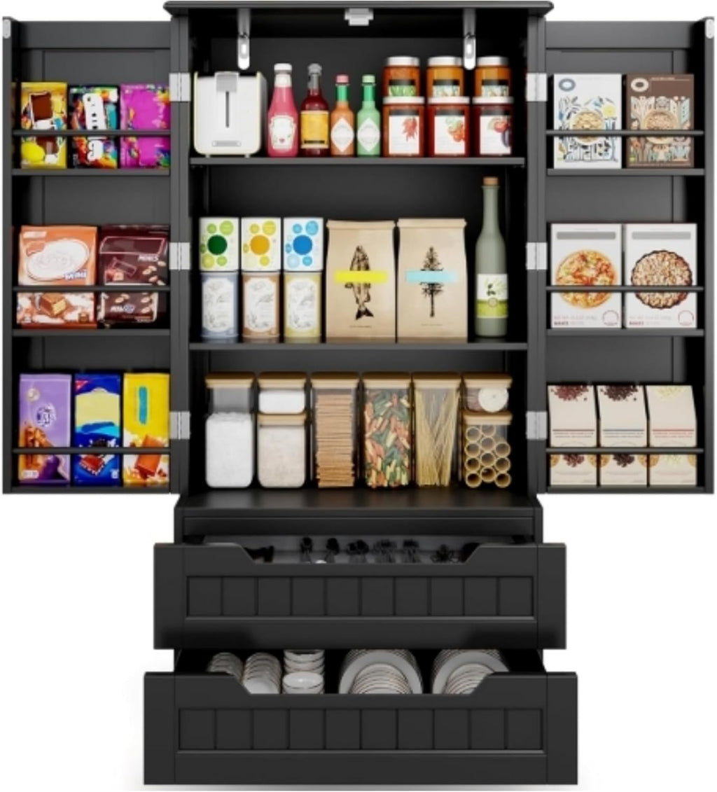 Gizoon Kitchen Pantry Cabinet with Drawers Freestanding Bathroom Storage Cabinet with Doors and Shelves, 47 Inch Small Pantry Cabinet wourant