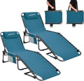 2 Pack Outdoor Chaise Lounge Chair - Portable Folding Patio Pool Lounge Chair, 5 Positions Adjustable Reclining Camping Chair with Side Table,Shoulder Strap, Pillow for Beach Sunbathing Lawn wourant