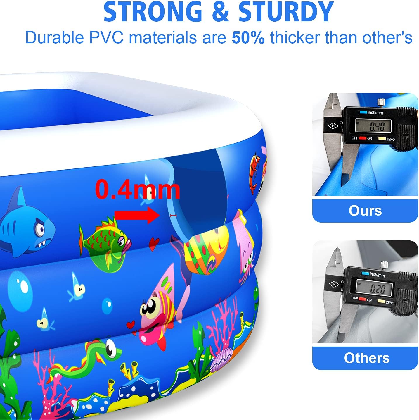 Inflatable Swimming Pool, 120" x 72" x 22" Kiddie Pools, Family Lounge Pools Thickened Above Ground Family Pool for Summer Water Party, Backyard, Garden Lawn, Blue wourant