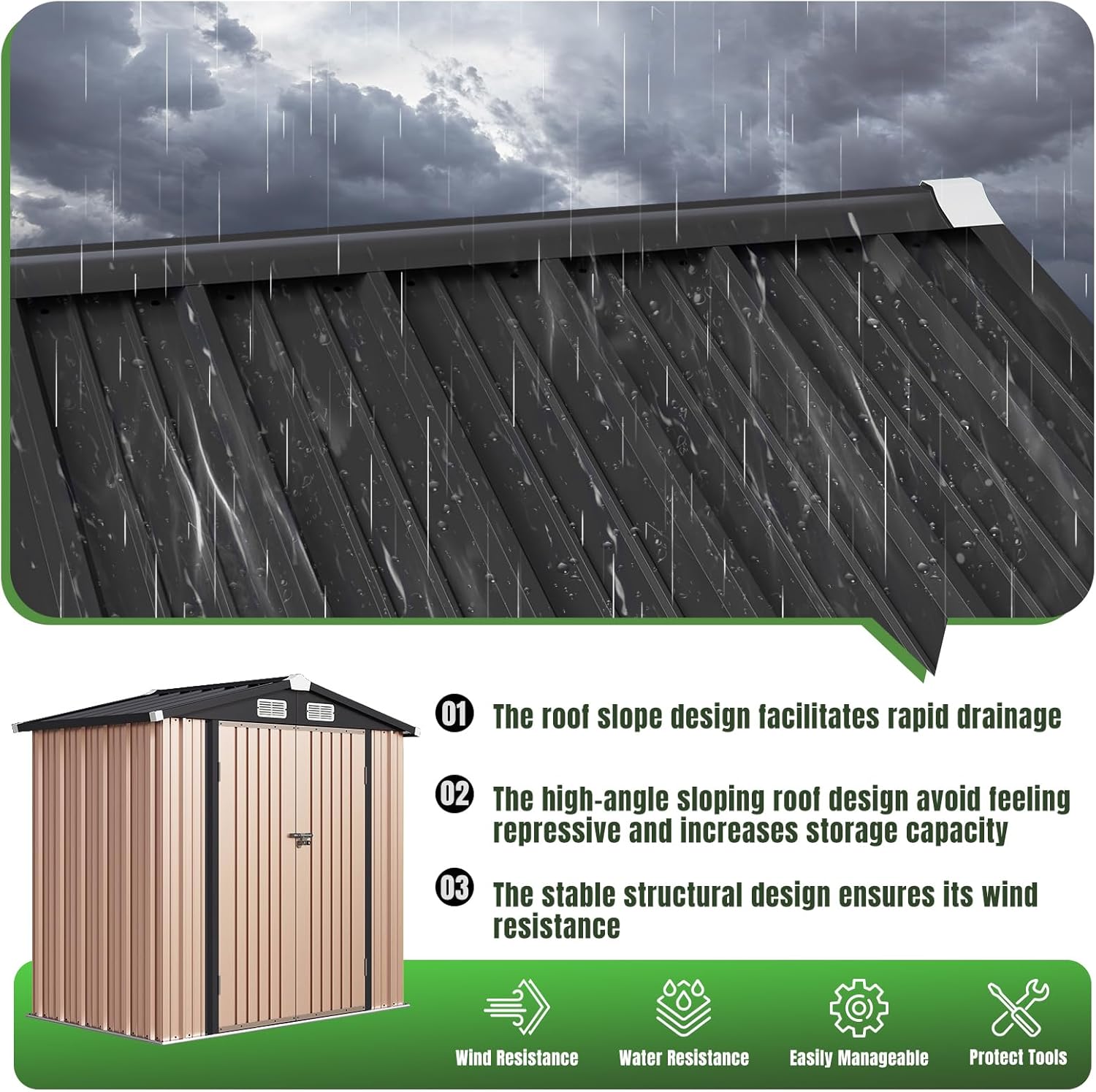 Aoxun 6.2x4 FT Shed Outdoor Storage Shed Metal Garden Shed Slooping Roof Tool Shed Bike Shed wourant