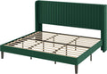 Allewie Full Size Velvet Bed Frame Vertical Channel Tufted Wingback Headboard Upholstered Bed wourant