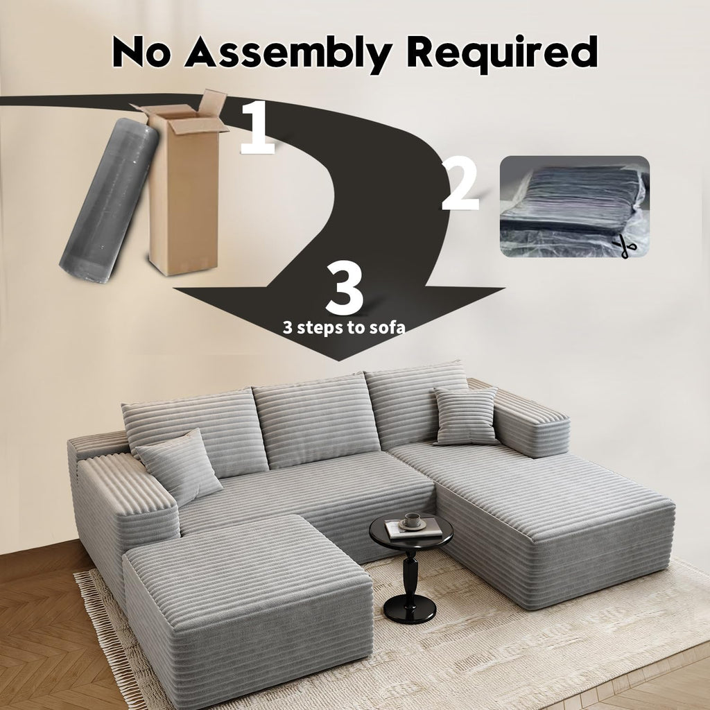 107.5" Cloud Modular Sectional Sofa Couch with L-Shape Chaise,Modern Minimalist Upholstered Couches wourant