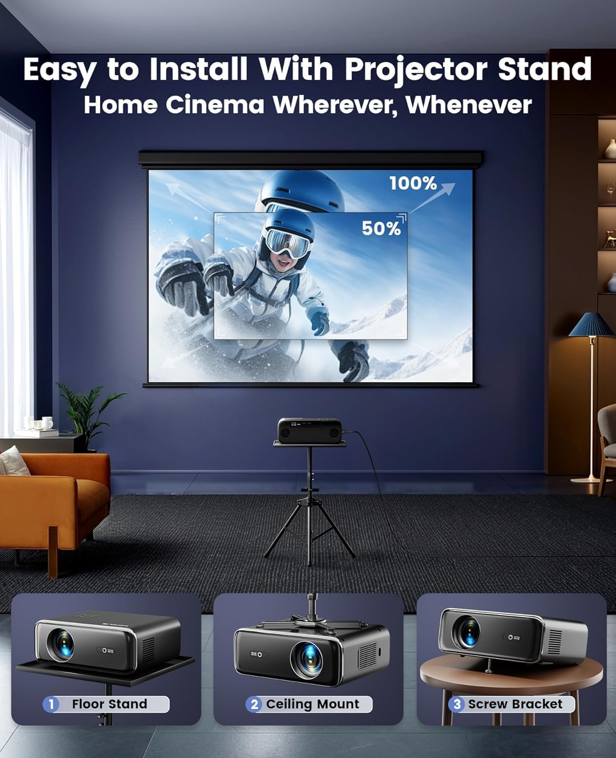[Built-in Official Apps/4K Support] Smart Outdoor Projector with WiFi and Bluetooth wourant
