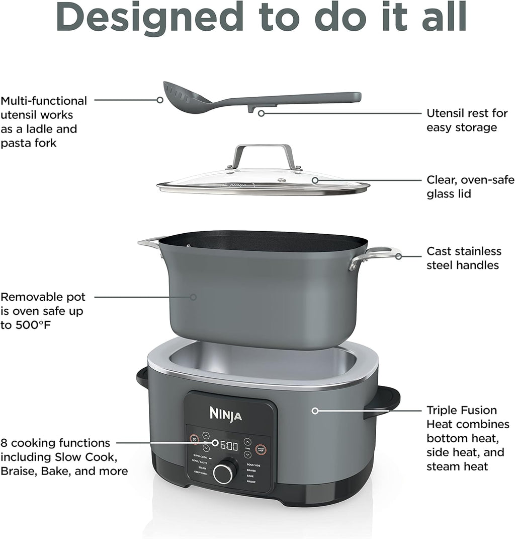 Ninja Slow Cookers 8.5-Quart Multi-Cooker with Dutch oven, steamer, glass lid with integrated spoon, nonstick and oven-safe pot wourant