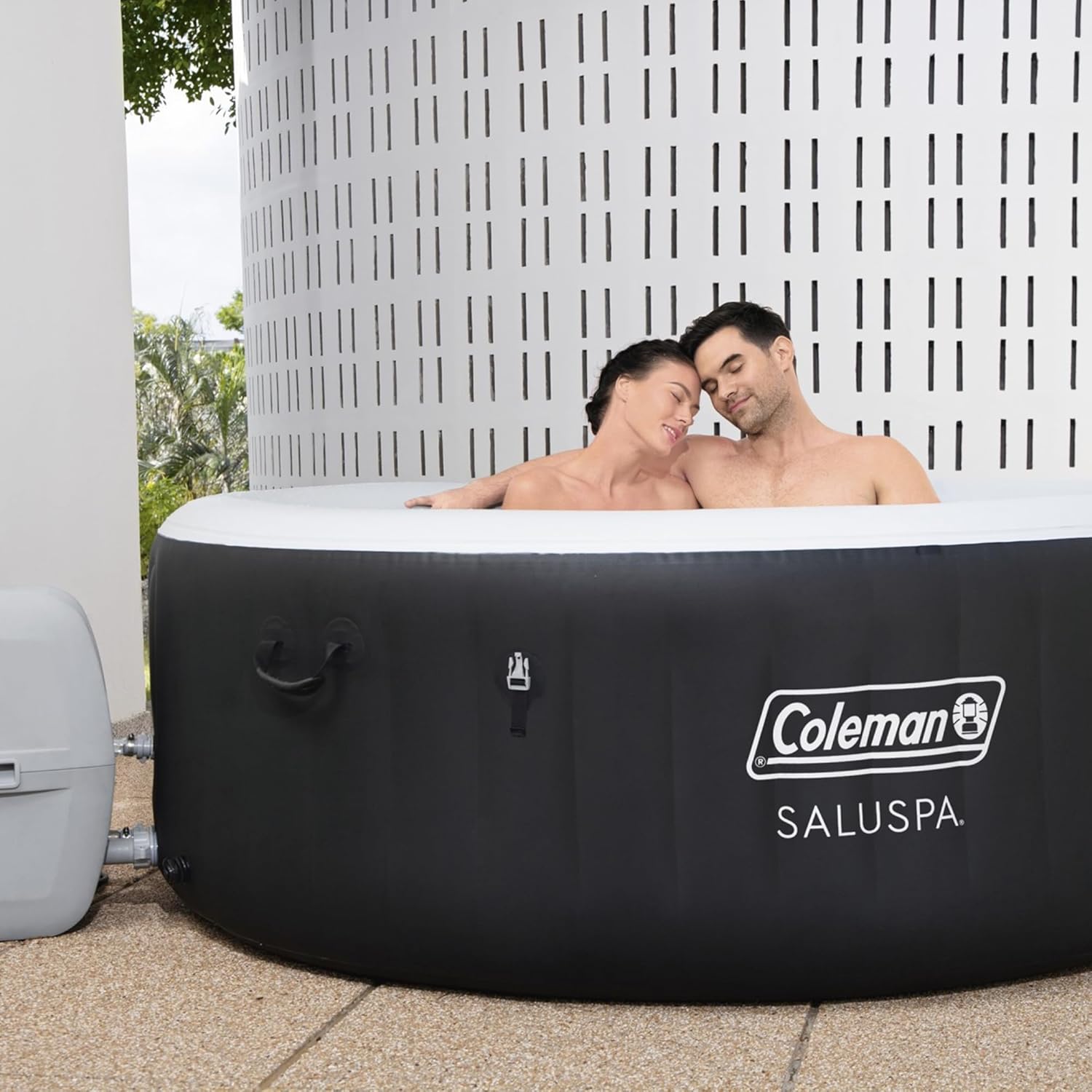 Coleman SaluSpa Miami AirJet 2 to 4 Person Round Inflatable Hot Tub Portable Outdoor Spa with 120 Soothing AirJets and Insulated Cover, Black wourant
