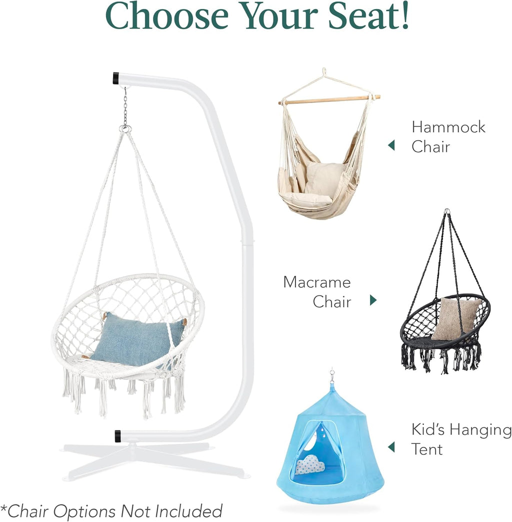 Best Choice Products Metal Hanging Hammock C-Stand for Chair/Weather-Resistant Finish, Offset Base - Stand Only - Black wourant
