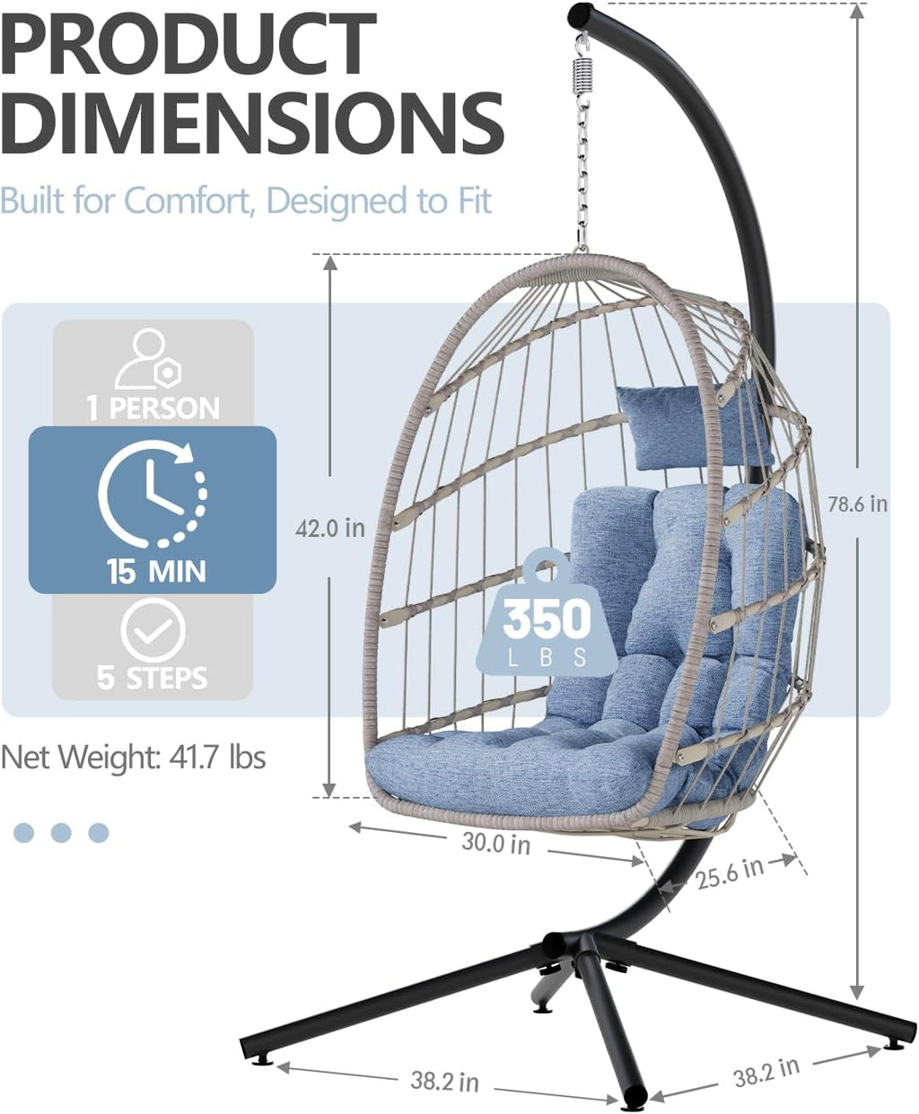 SWITTE Egg Chair Outdoor Indoor Wicker Hanging Egg Swing Chair 350lbs Capacity for Patio wourant