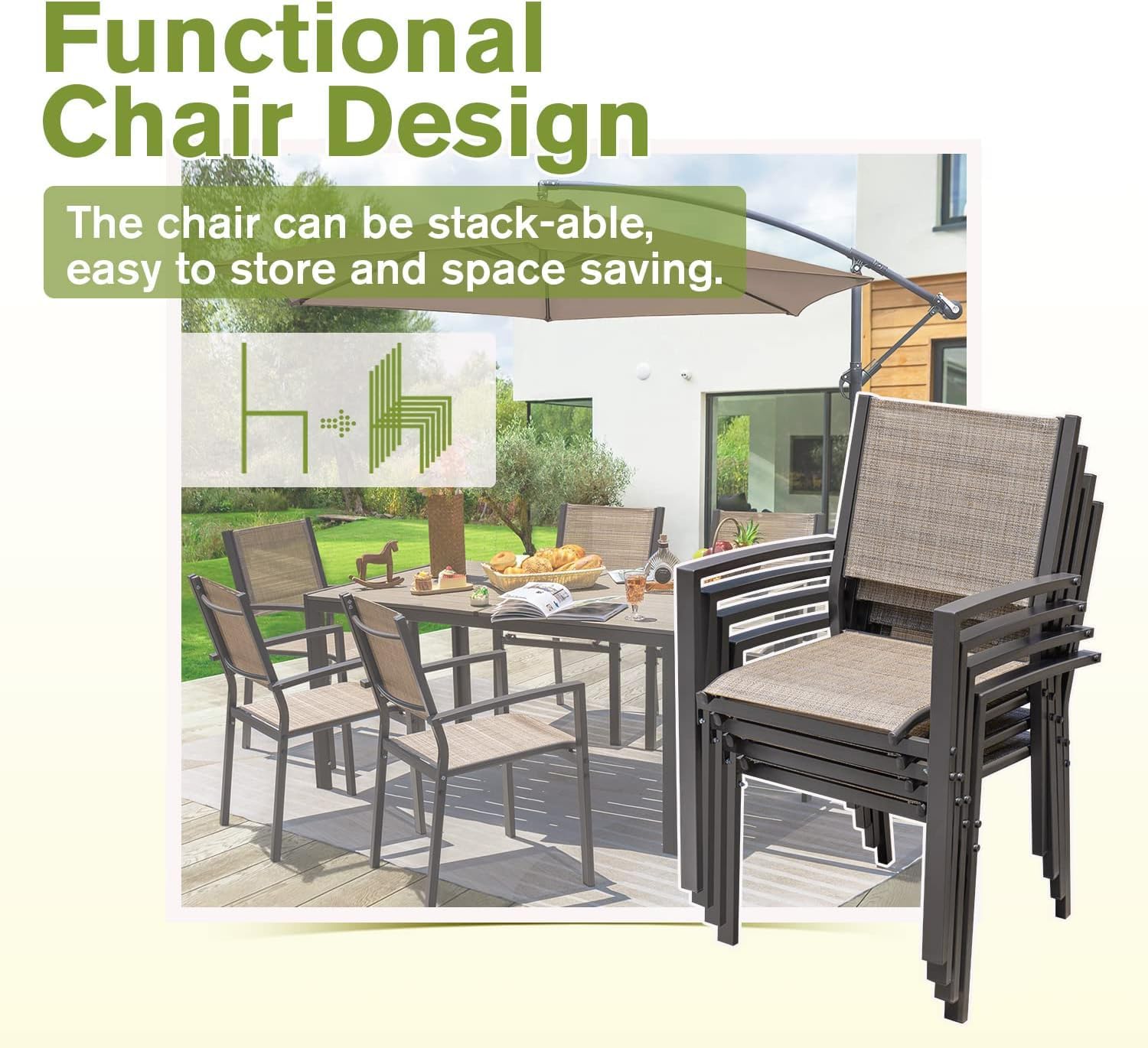Homall Patio Dining Set 7 Pieces Outdoor Furniture Table and 6 Textilene Chairs, Light Grey wourant