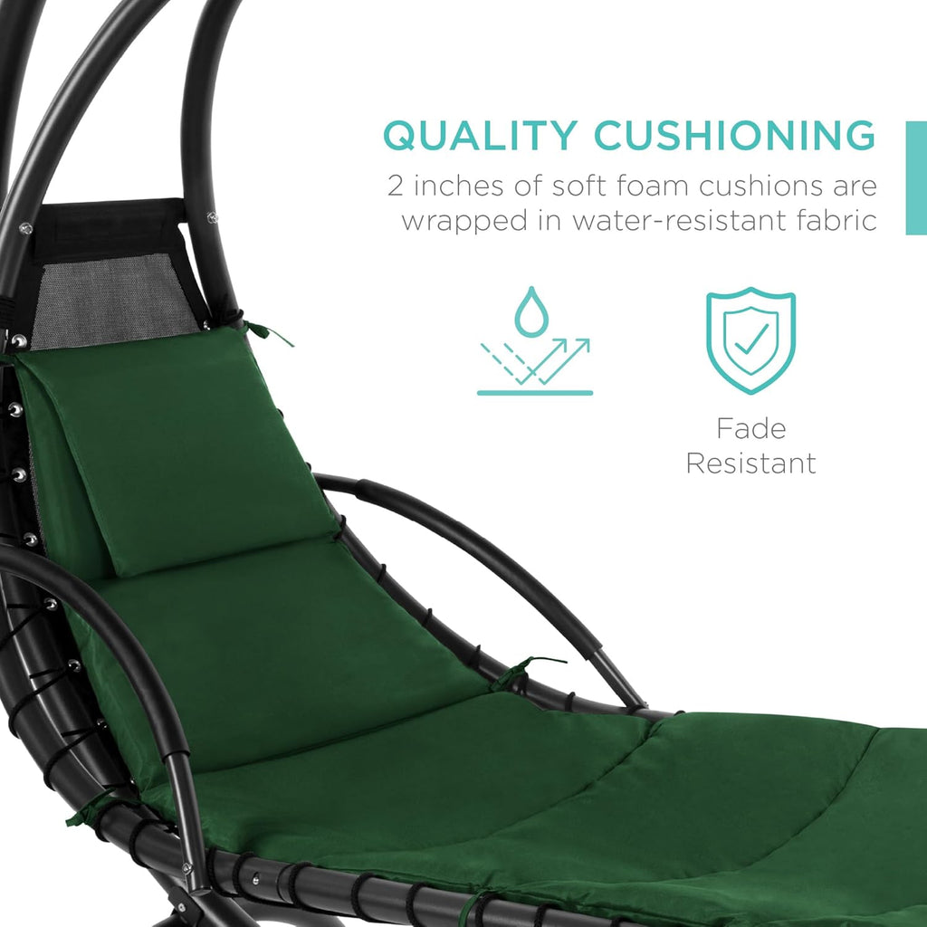 Best Choice Products Outdoor Hanging Curved Steel Chaise Lounge Chair Swing w/Built-in Pillow and Removable Canopy - Teal wourant