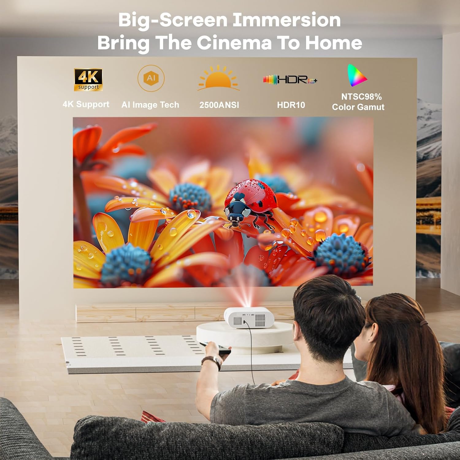 4K Projector Built-in Google TV: 2500 ANSI/Auto Lens Cap & 4D Keystone/Auto Focus wourant