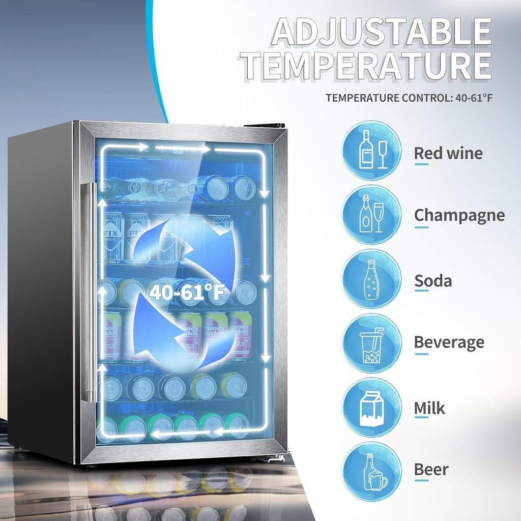 Antarctic Star Beverage Refrigerator Cooler 68 Can, Mini Fridge with Glass Door for Beer Drinks Wine,Freestanding Small Fridge with Electronic Temperature Control for Home and Bar,1.7 cu.ft wourant