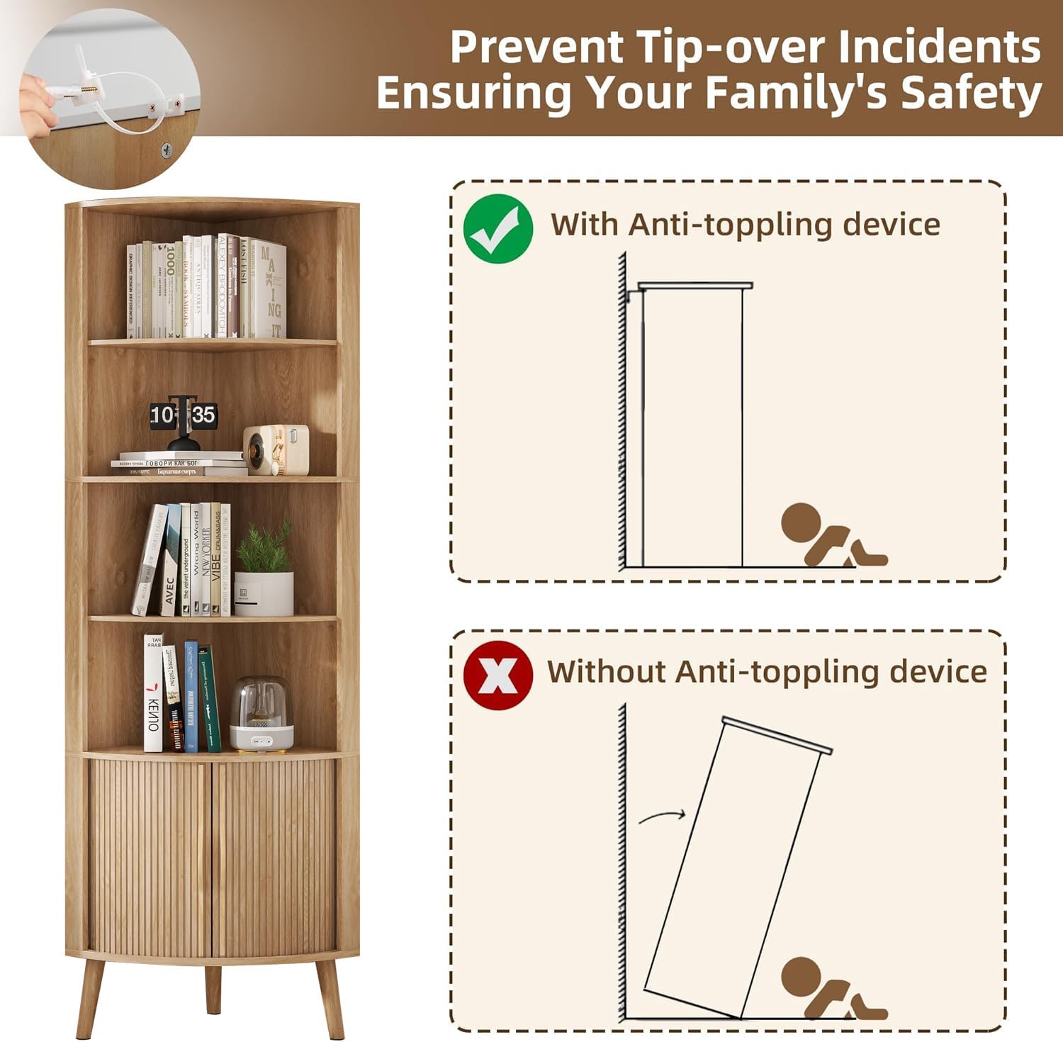 Corner Cabinet, 66.73'' Tall Modern Corner Bathroom Storage Cabinet wourant