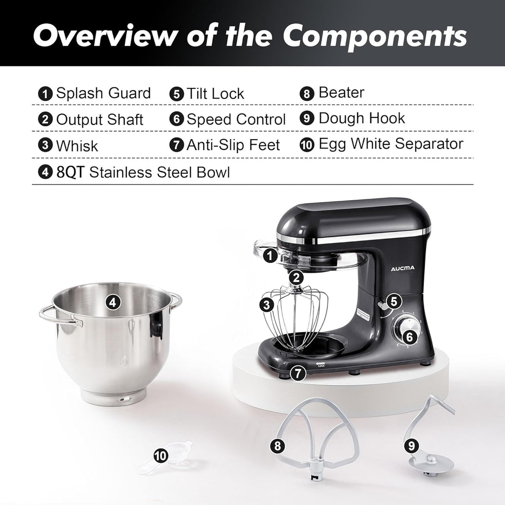 Aucma Stand Mixer,6.5-QT 660W 6-Speed Tilt-Head Food Mixer, Kitchen Electric Mixer with Dough Hook wourant