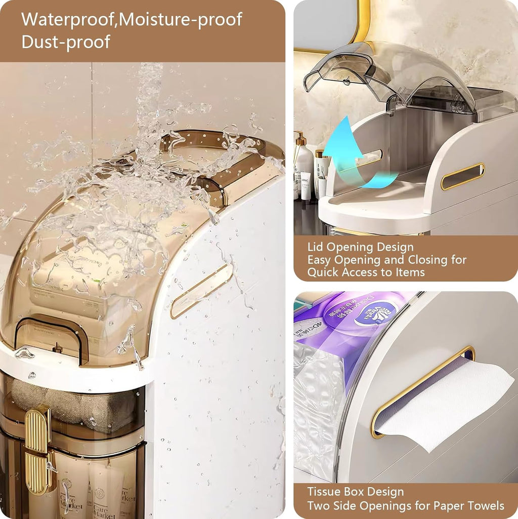 4-Tiers Narrow Bathroom Storage Cabinet 7.1 Slim Bathroom Floor Organizer with Drawers and Tissue Box Plastic Waterproof Mobile Locker wourant