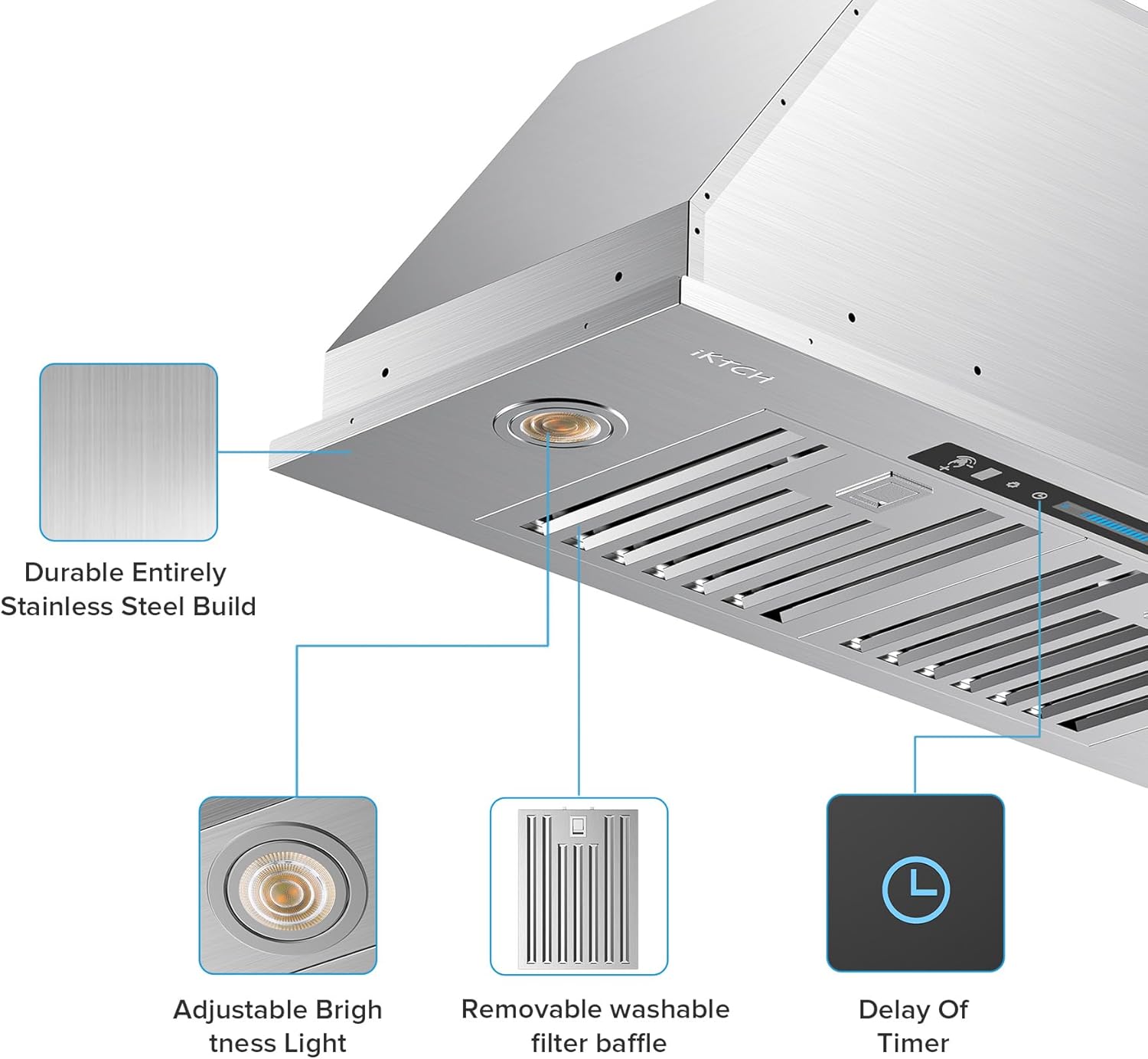 IKTCH 30" Built-in/Plug-in Range Hood 900 CFM, Ducted/Ductless Convertible Ducted, Stainless Steel Kitchen Range Hood wourant