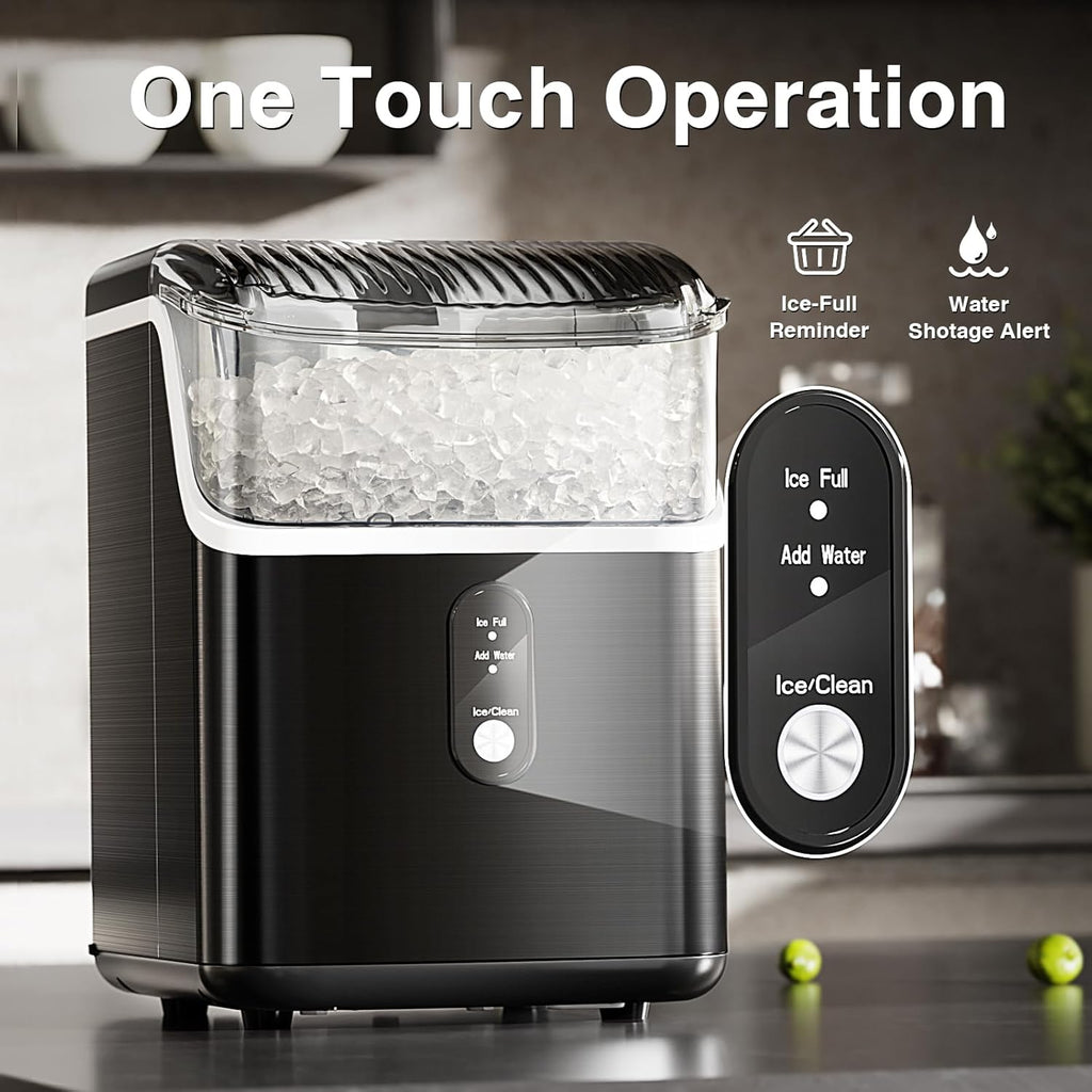 Nugget Ice Makers Countertop, Pebble Ice Machine with Chewable Pellet Ice, 34Lbs/24H, Self-Cleaning, Sonic Ice, One-Click Operation, for Kitchen,Office Stainless Steel Silver wourant