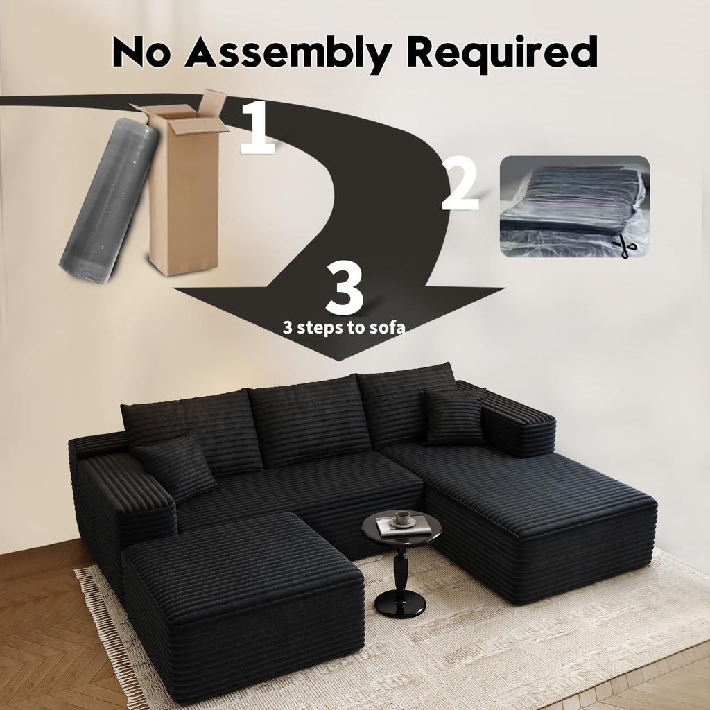 107.5 inch Cloud Modular Sectional Sofa with L-Shaped Chaise Lounge, Modern Minimalist Upholstered Sofa Deep Seating Corner Sofa wourant