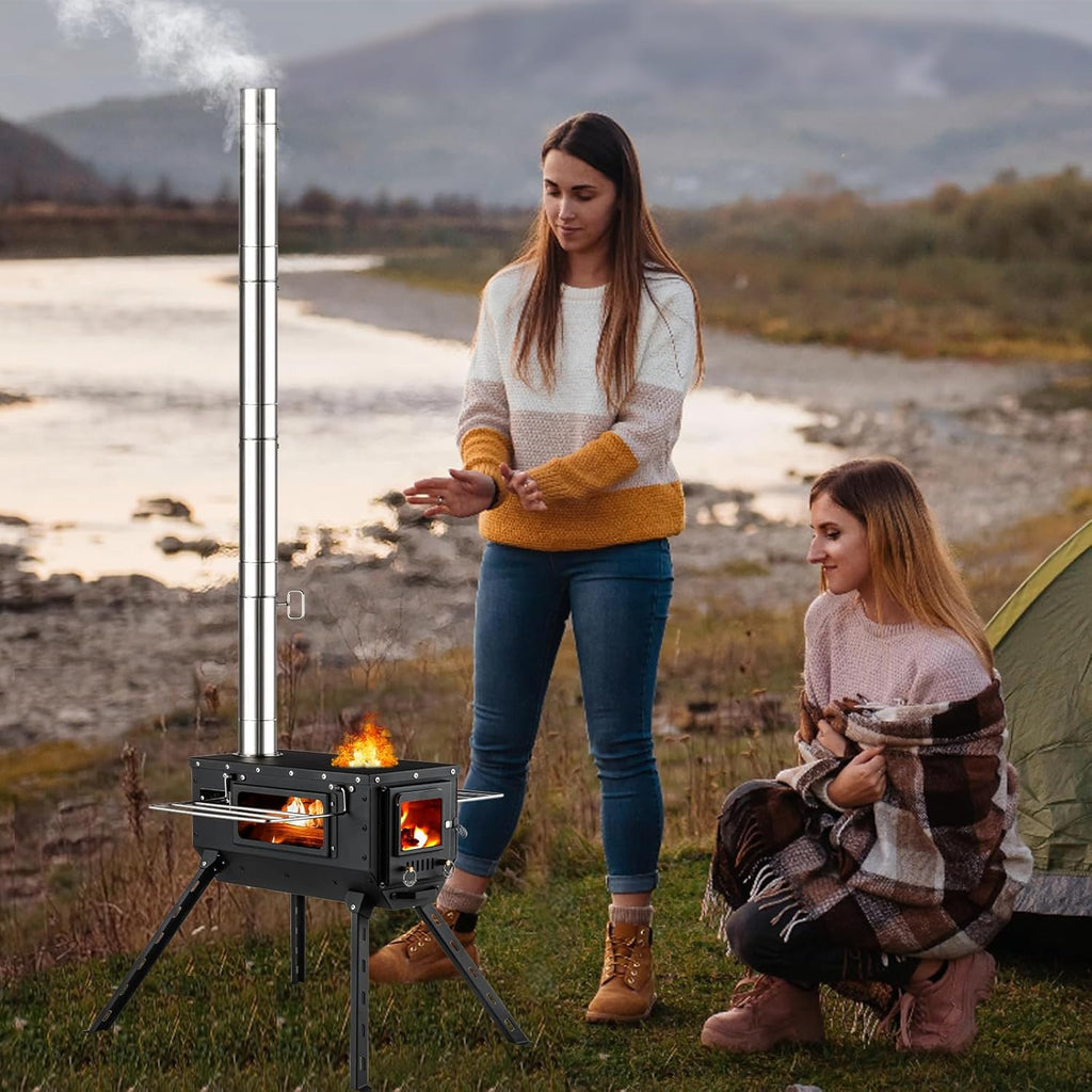 Hot Tent Stove Wood Stove, Small Wood Stove for Outdoor Heating and Cooking, Ice Fishing, Hunting wourant