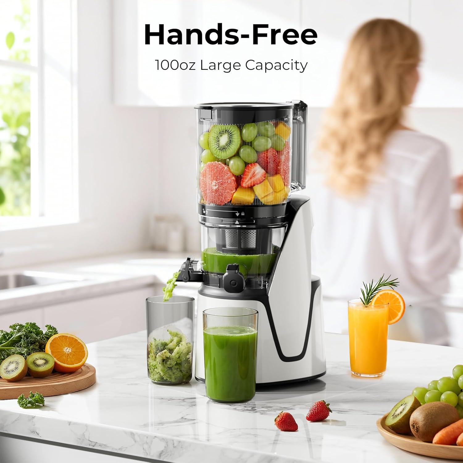 EanOruus Juicer Machines, 3 in 1 Cold Press Juicer with Extra Large Chute 100 oz Large Capacity wourant