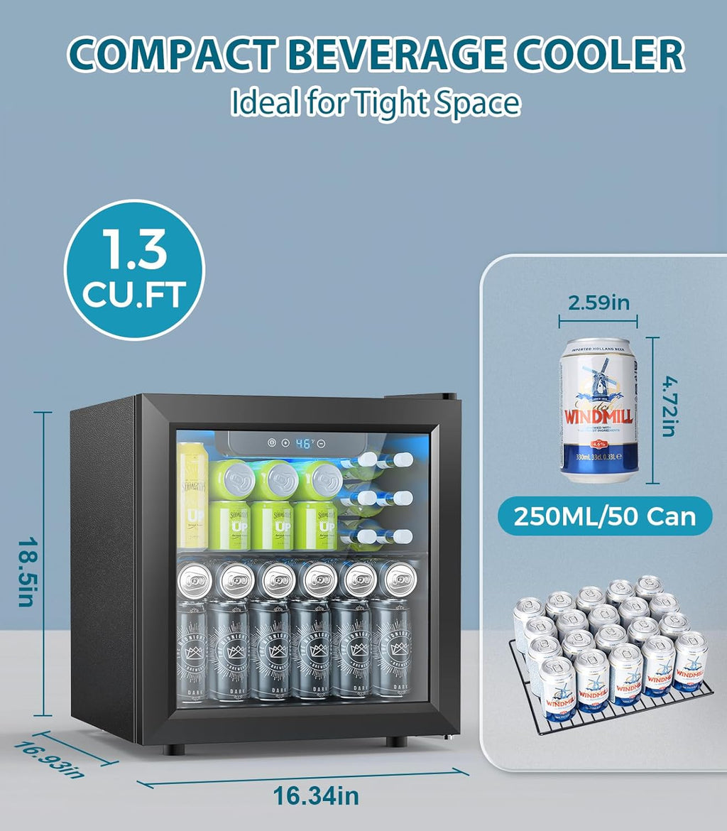 Mini Fridge 130 Can Beverage Refrigerator Cooler, 3.2 Cu.Ft Drink Fridge for Soda Wine Beer, Adjustable Temperature Control for Home Office, Black wourant