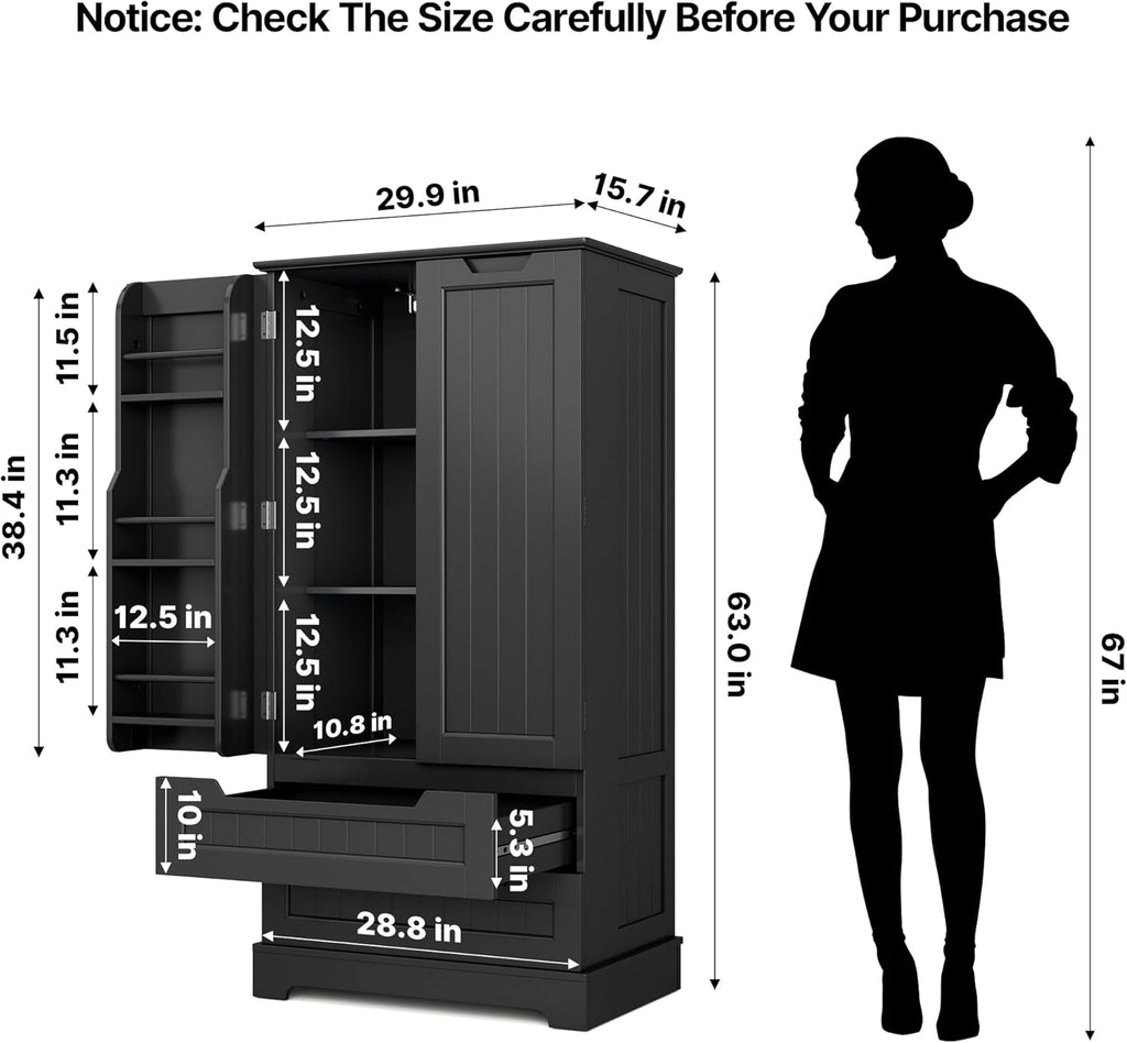 Gizoon Kitchen Pantry Cabinet with Drawers Freestanding Bathroom Storage Cabinet with Doors and Shelves, 47 Inch Small Pantry Cabinet wourant