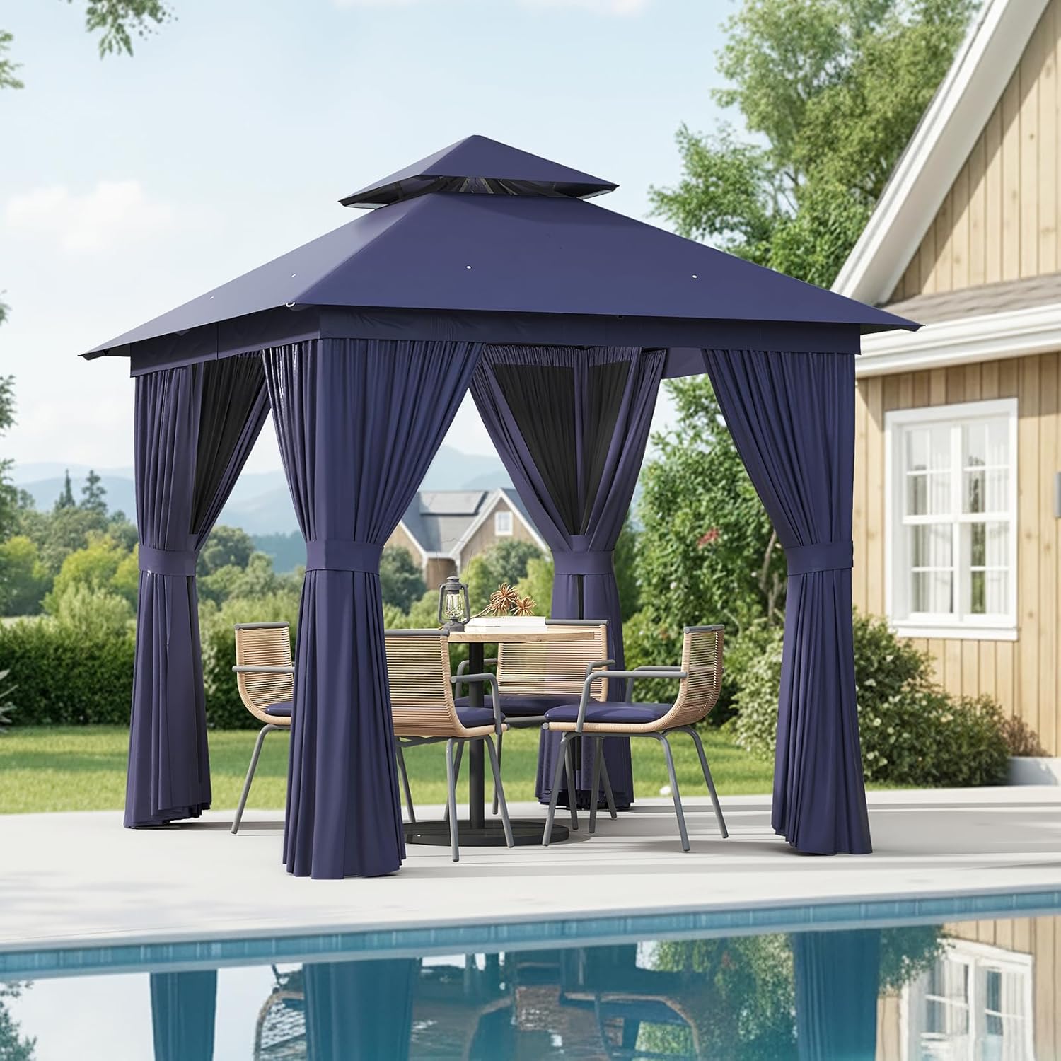 Aoxun Outdoor Gazebo for Patio 10x12, Metal Frame Canopy with Double Roofs wourant