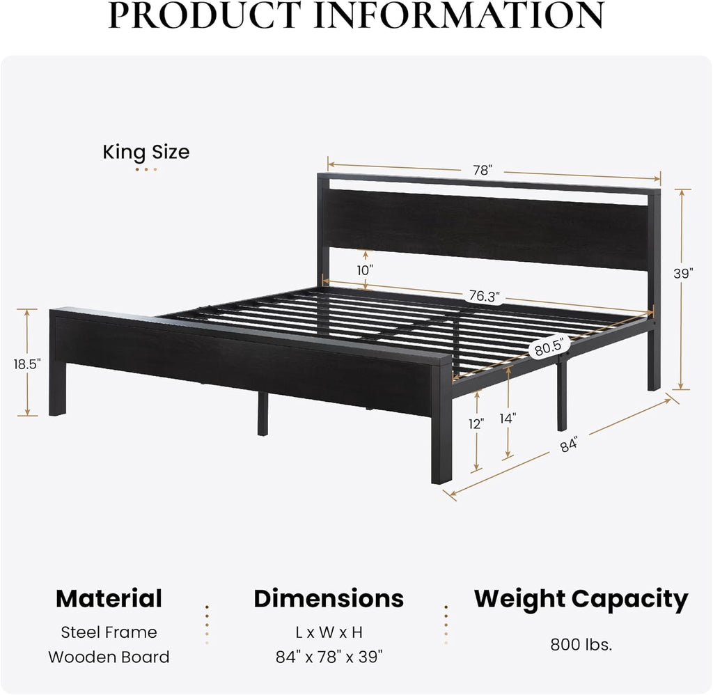 SHA CERLIN 14 Inch Full Size Metal Platform Bed Frame with Wooden Headboard and Footboard wourant