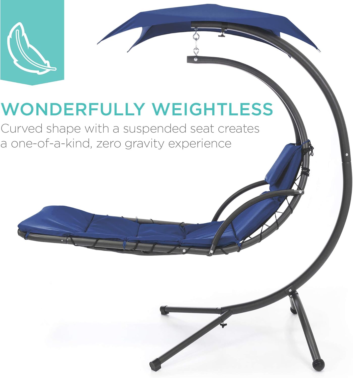 Best Choice Products Outdoor Hanging Curved Steel Chaise Lounge Chair Swing w/Built-in Pillow and Removable Canopy - Teal wourant