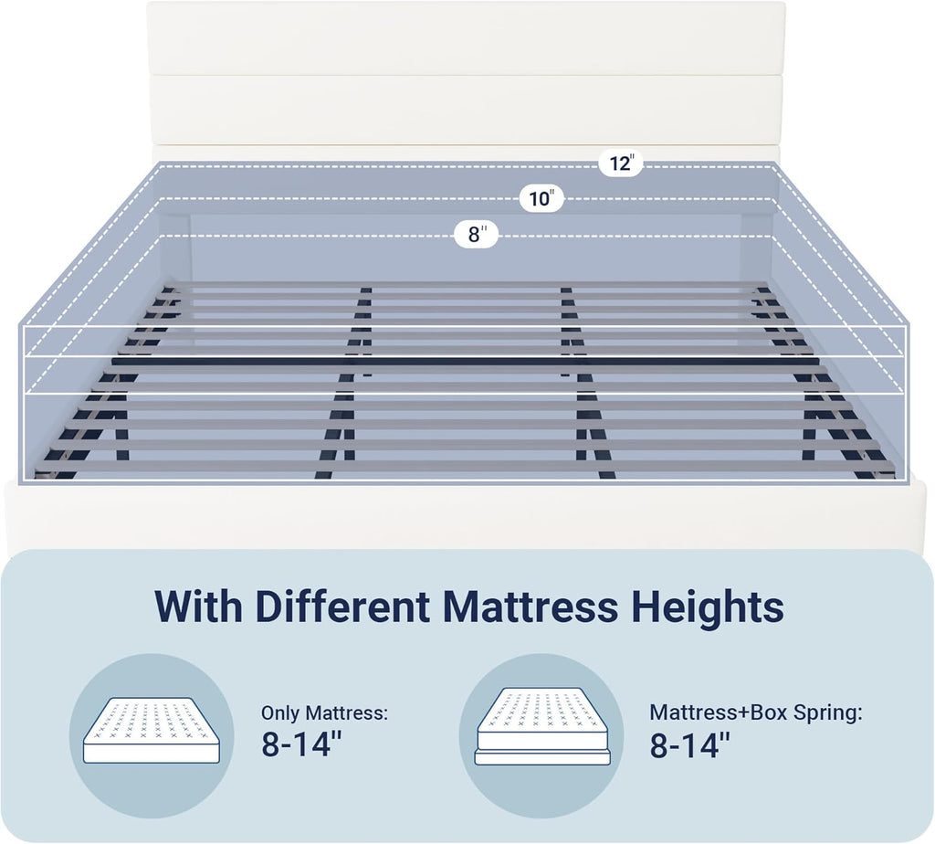 Allewie Queen Size Platform Bed Frame Fabric Upholstered Headboard Wooden Slats Support wourant