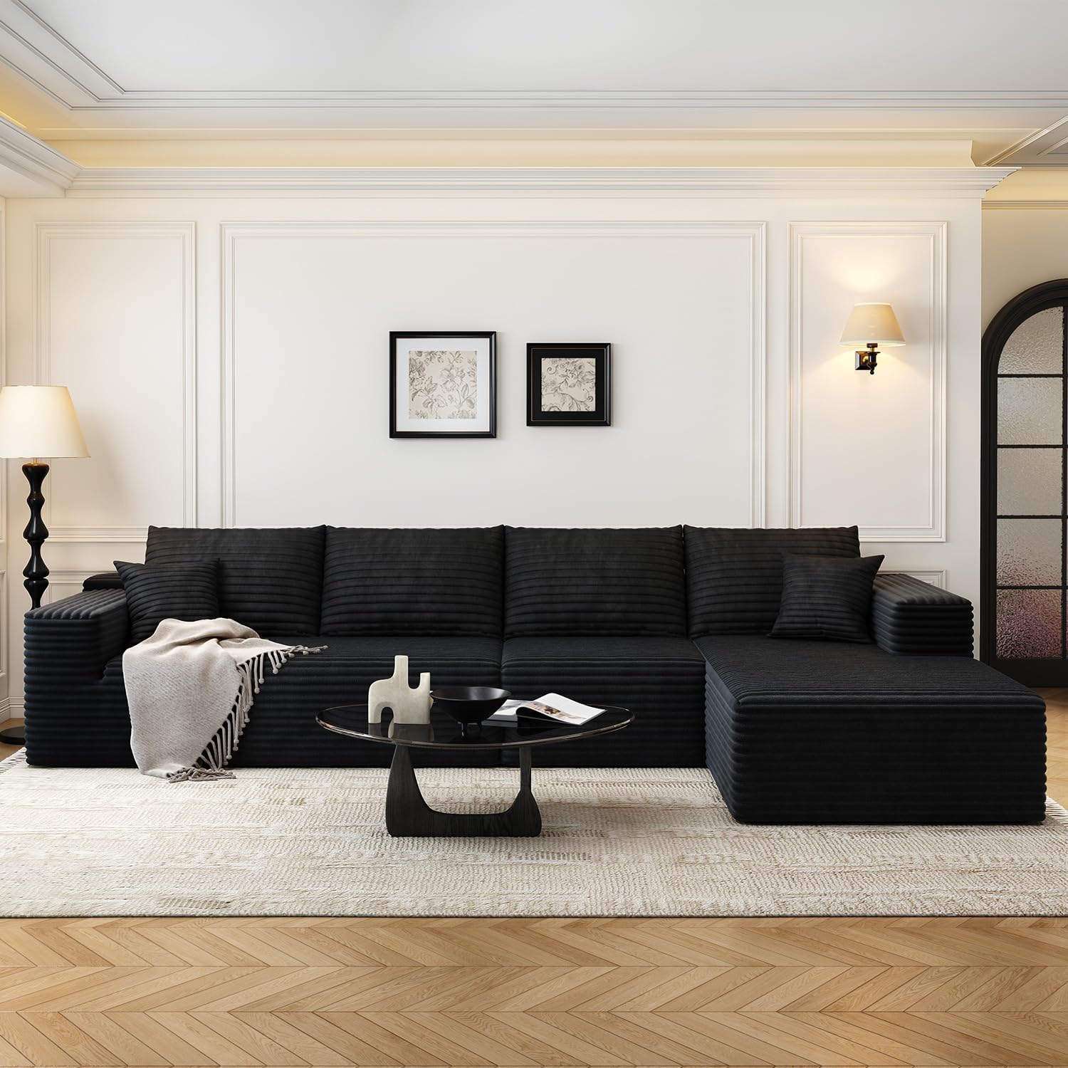 107.5 inch Cloud Modular Sectional Sofa with L-Shaped Chaise Lounge, Modern Minimalist Upholstered Sofa Deep Seating Corner Sofa wourant