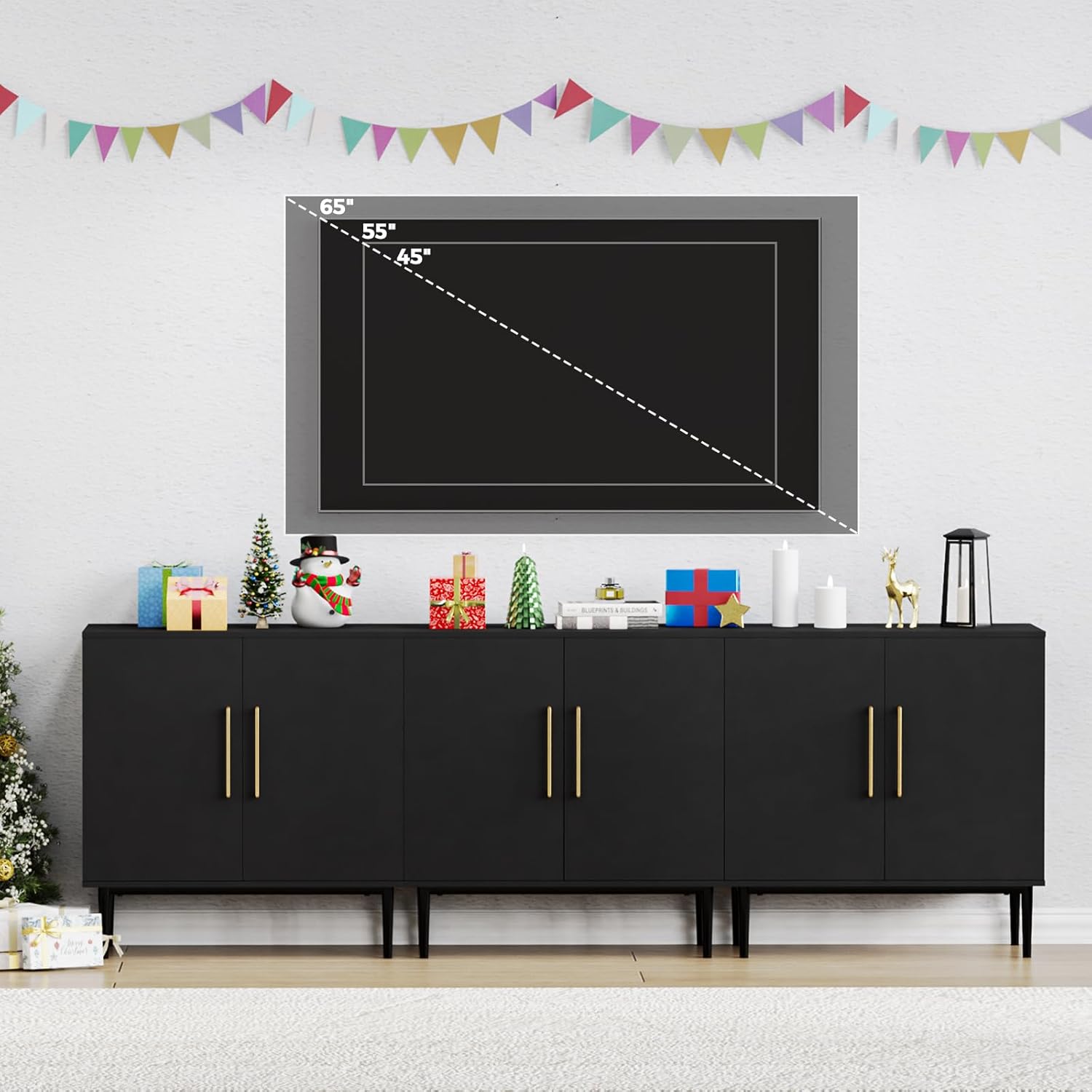 Free Standing Cabinet Black Wood for Living Room, Bedroom, Dining Room, Hallway, Entryway wourant