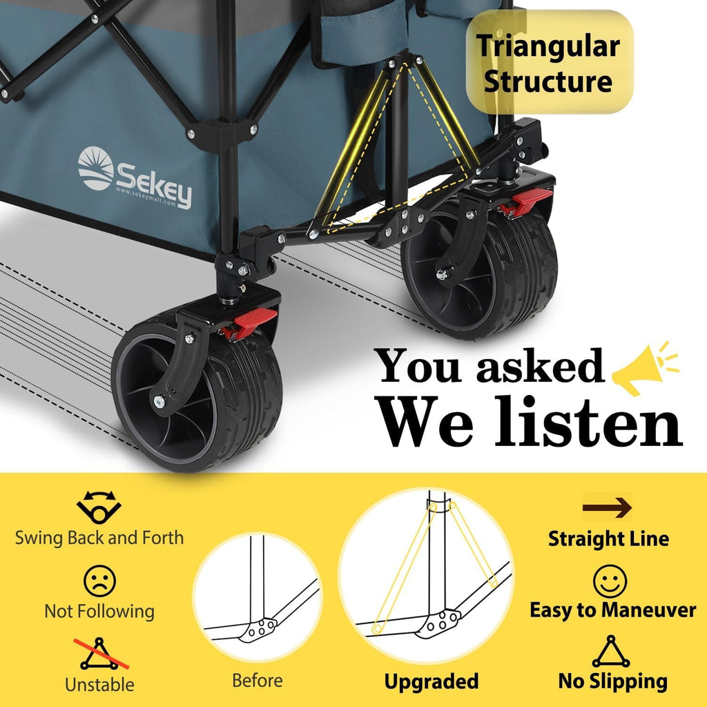 Sekey 48 Inch Long Foldable Extended Travel Cart, 440 Lbs Load Capacity, Heavy Duty 300 Liter Folding Multi-Purpose Garden Cart wourant