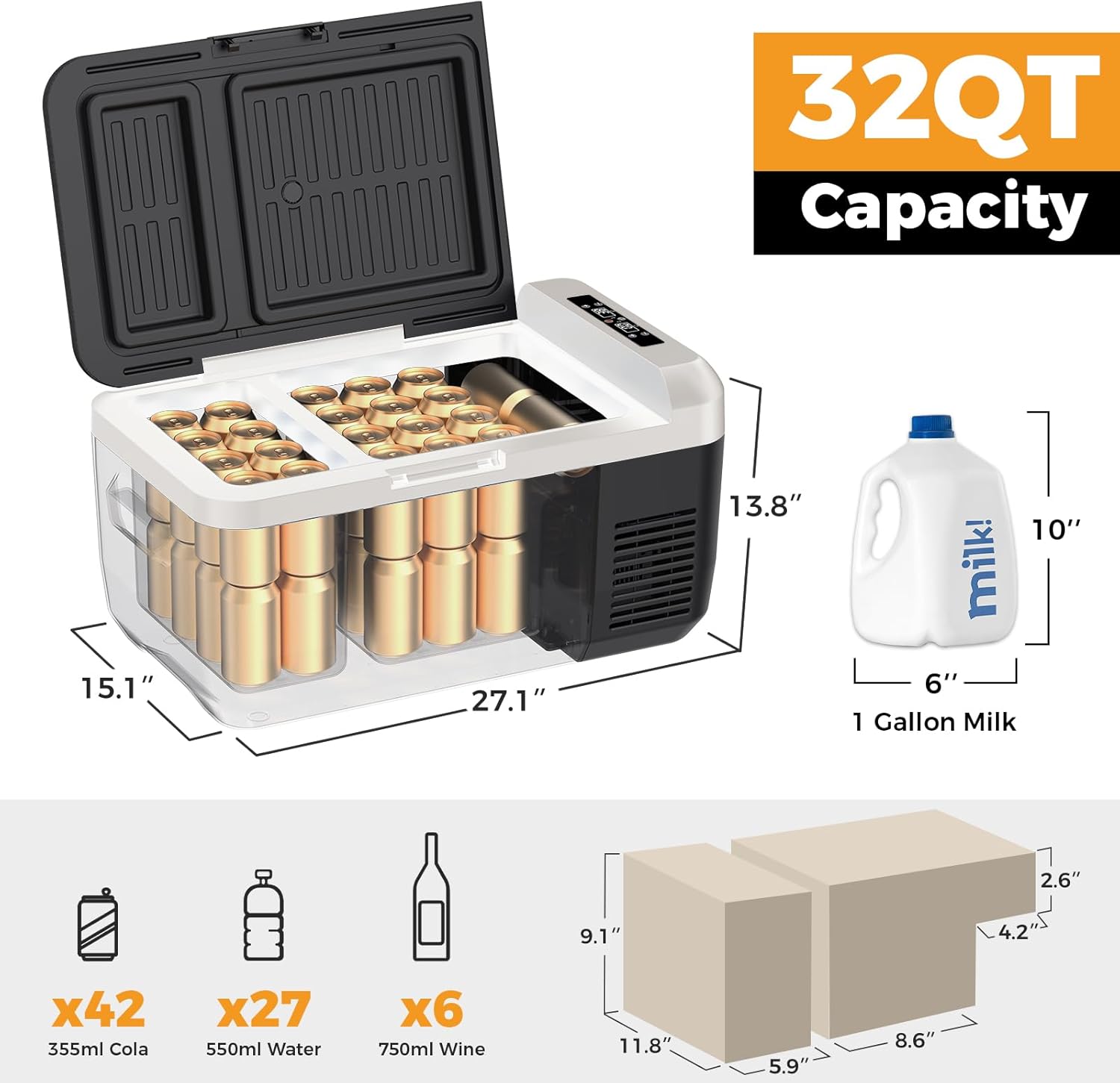 12V Refrigerator 21 Quart Portable Freezer 50 Hours Keep Cool,Electric Cooler for Vehicles Car Refrigerator 12V Portable Fridge for Car Camping Truck Van RV SUV Road Trip Travel RF20 wourant