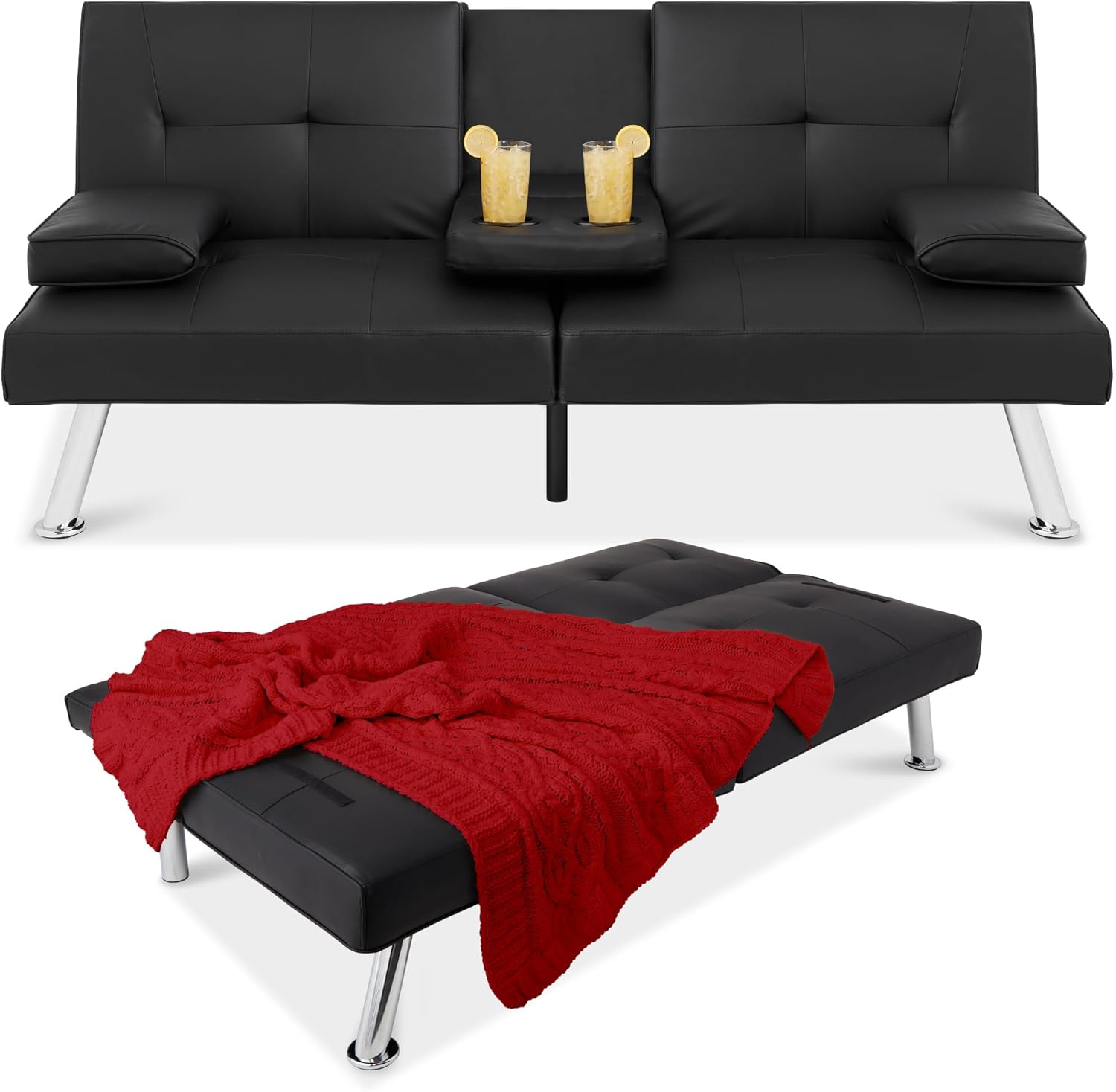 Best Choice Products Faux Leather Upholstered Modern Convertible Futon, Adjustable Folding Sofa Bed wourant