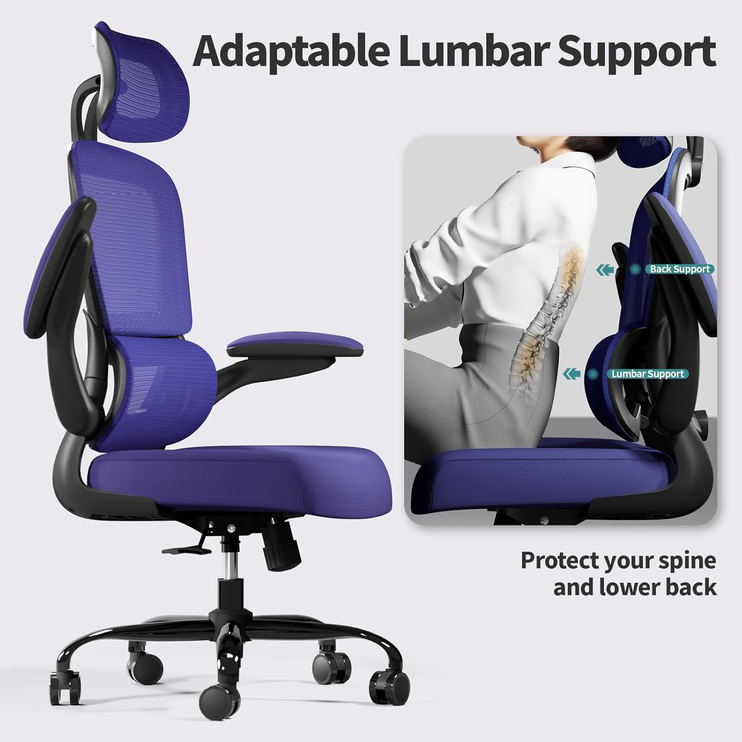 Office Chair Ergonomic Desk Chair, 330 lbs Home Mesh Desk Chair with Wheels, Comfortable Gaming Chair, High Back Office Chair wourant