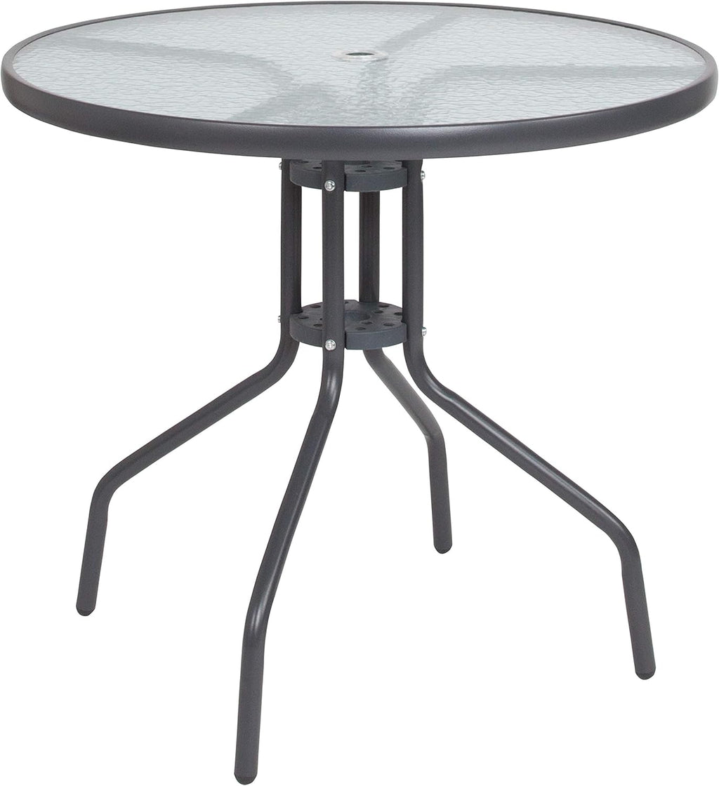 EMMA + OLIVER 6 Piece Brown Patio Garden Set with Umbrella Table and Set of 4 Folding Chairs wourant