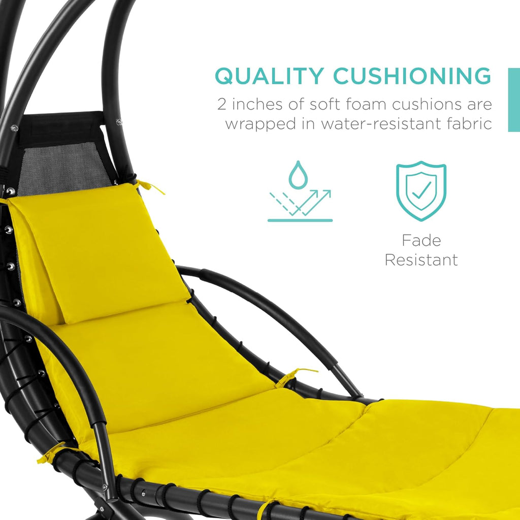 Best Choice Products Outdoor Hanging Curved Steel Chaise Lounge Chair Swing w/Built-in Pillow and Removable Canopy - Charcoal Gray wourant