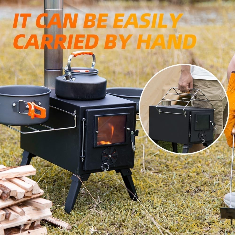Hot Tent Stove Wood Stove, Small Wood Stove for Outdoor Heating and Cooking, Ice Fishing, Hunting wourant