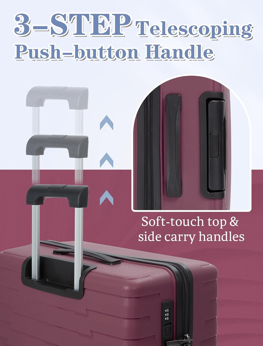 5-piece luggage set with wheels, ABS hardshell suitcase with spinner wheels wourant