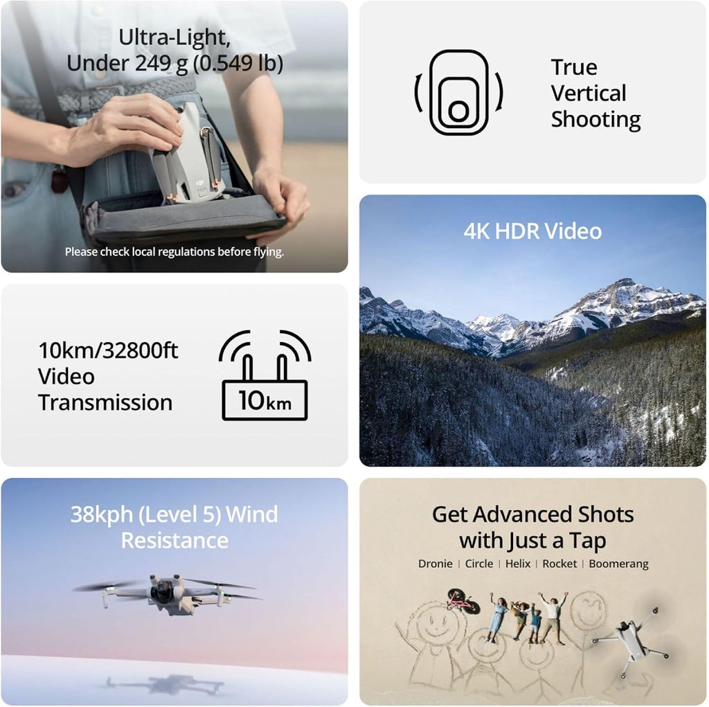 DJI Mini 3, Drones with Camera for Adults 4K, 38-min Flight Time, up to 32800ft (10km) Video Transmission, True Vertical Shooting, GPS Auto Return Integrated, Mini Drone with Camera for Beginners wourant