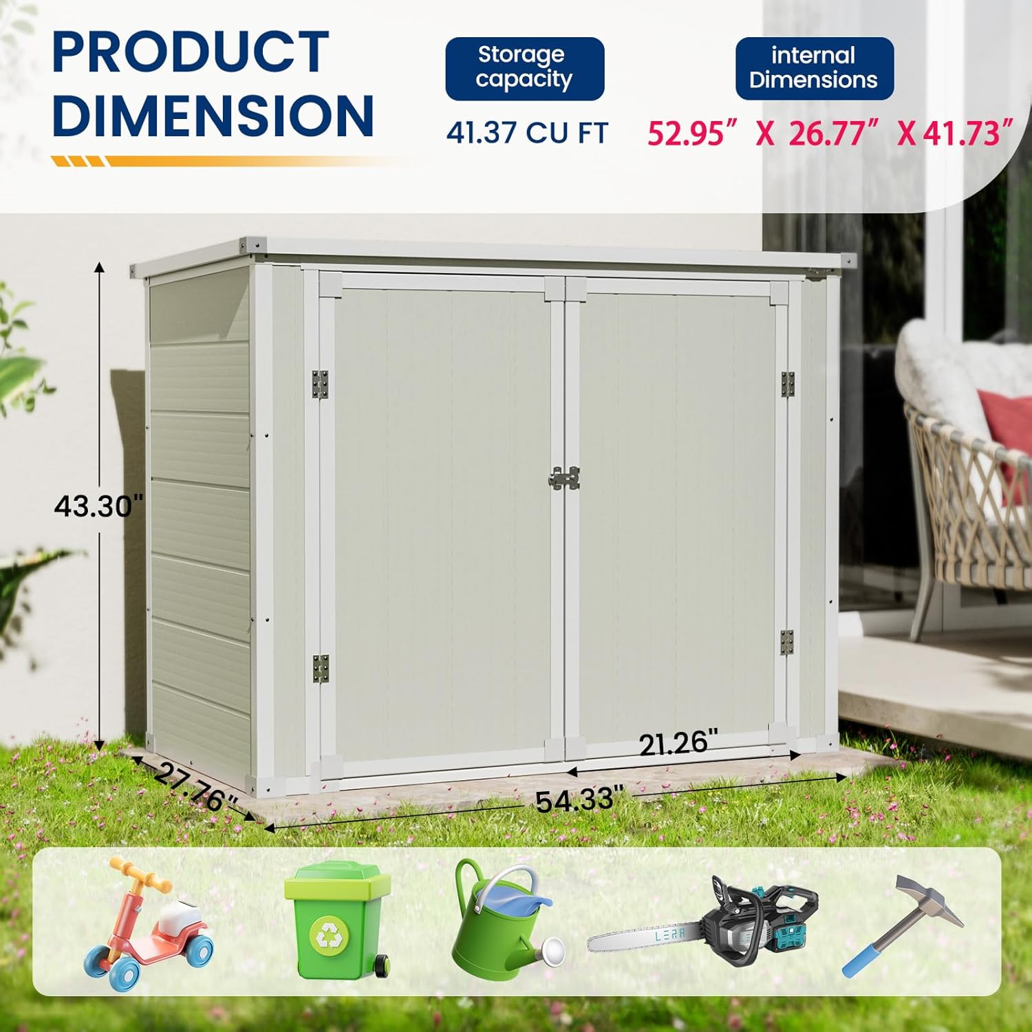 Amopatio 41 Cu Ft Horizontal Outdoor Storage Shed Resin Trash Can Storage Resin Shed wourant