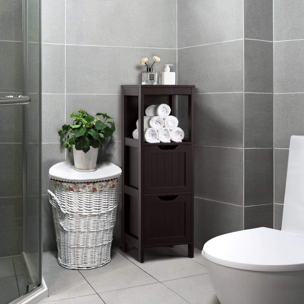 Yaheetech Bathroom Floor Cabinet, Wooden Storage Cabinet with 2 Drawers, Multifunctional Side Organizer Rack Stand Table, White wourant