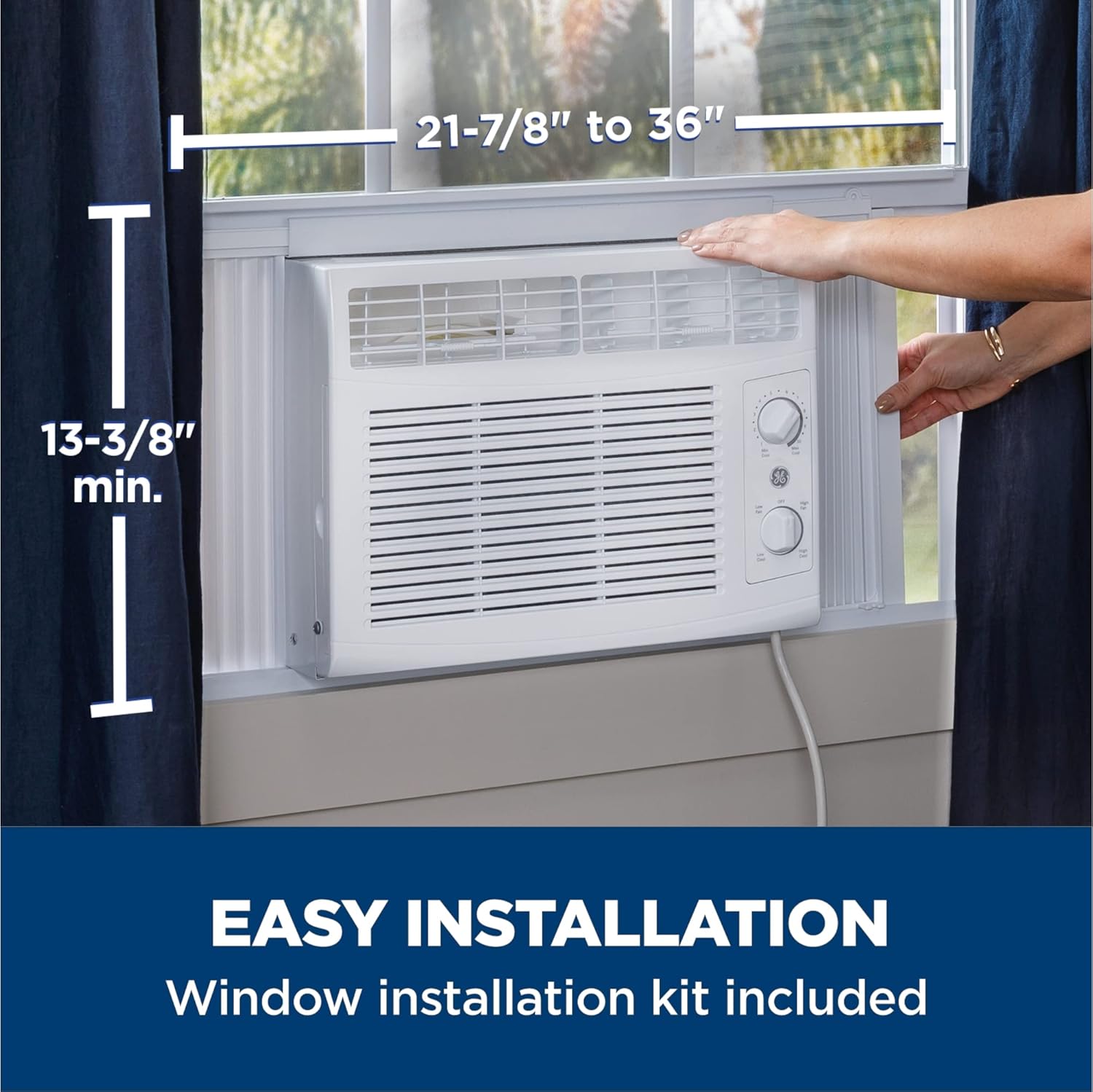 GE Window Air Conditioner Unit, 6,000 BTU for Small Rooms up to 250 sq ft. with Adjustable Fan and Cooling Settings, Perfect for Small Bedroom or Living Room, Easy Install Kit Included, White wourant