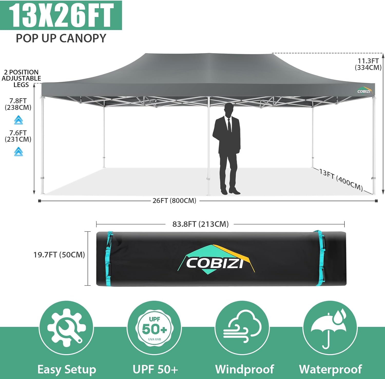 COBIZI 10x20 Heavy Duty Pop up Canopy Tent with 6 sidewalls Easy Up Commercial Outdoor Canopy Wedding Party Tents for Parties All Season Wind & Waterproof Gazebo with Roller Bag,Black(Frame Thickened) wourant