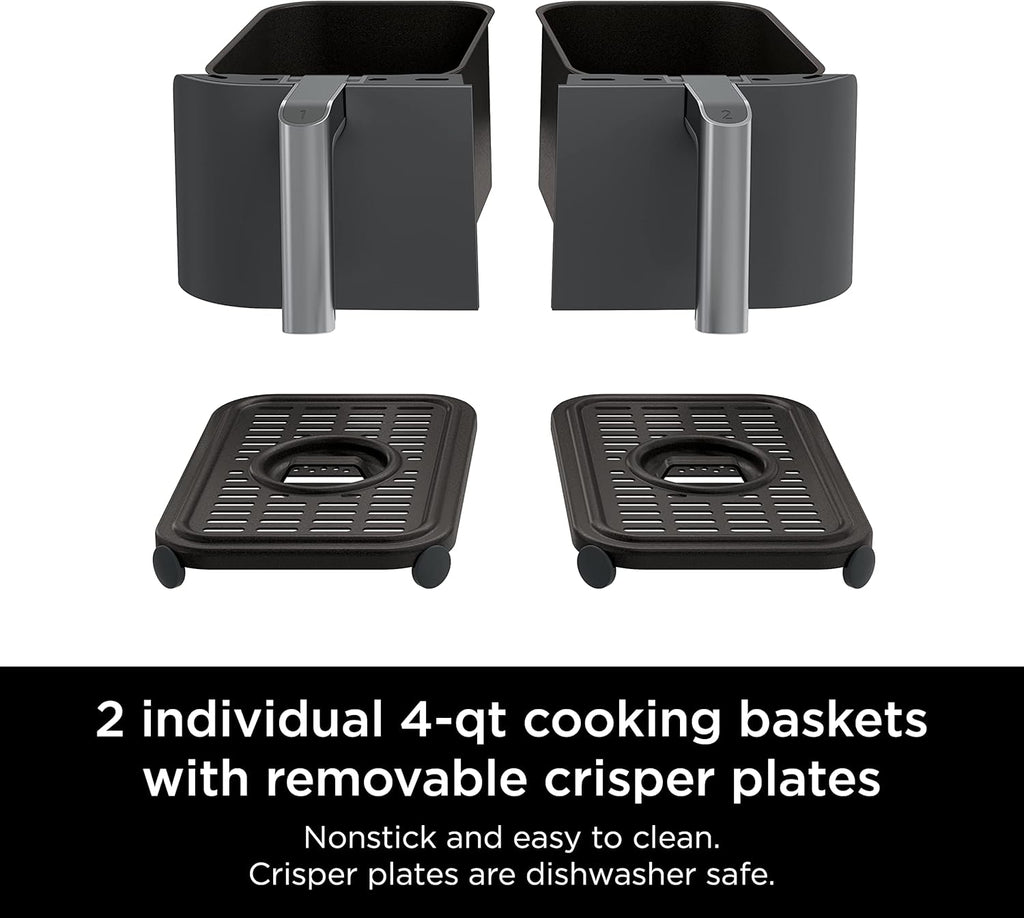 Ninja Foodi 10QT 6-in-1 DualZone Smart XL Air Fryer, 2 Independent 5QT Baskets, Smart Cook Thermometer, Match Cook, Smart Finish, Air Fry, Roast, Bake, Dehydrate, Reheat, Grey, DZ550 wourant