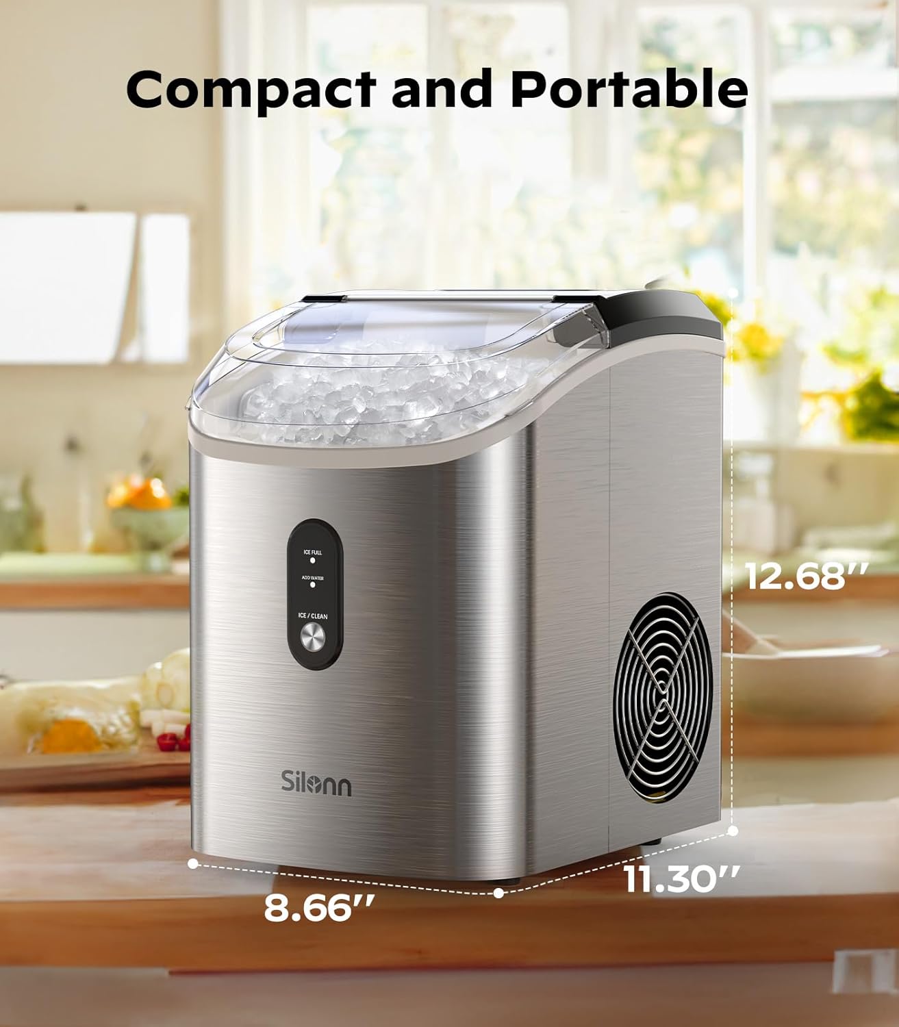 Nugget Ice Maker Countertop, Silonn Chewable Pellet Ice Machine with Self-Cleanin Function, 33lbs/24H Portable Ice Makers for Home Kitchen Officce, Black wourant
