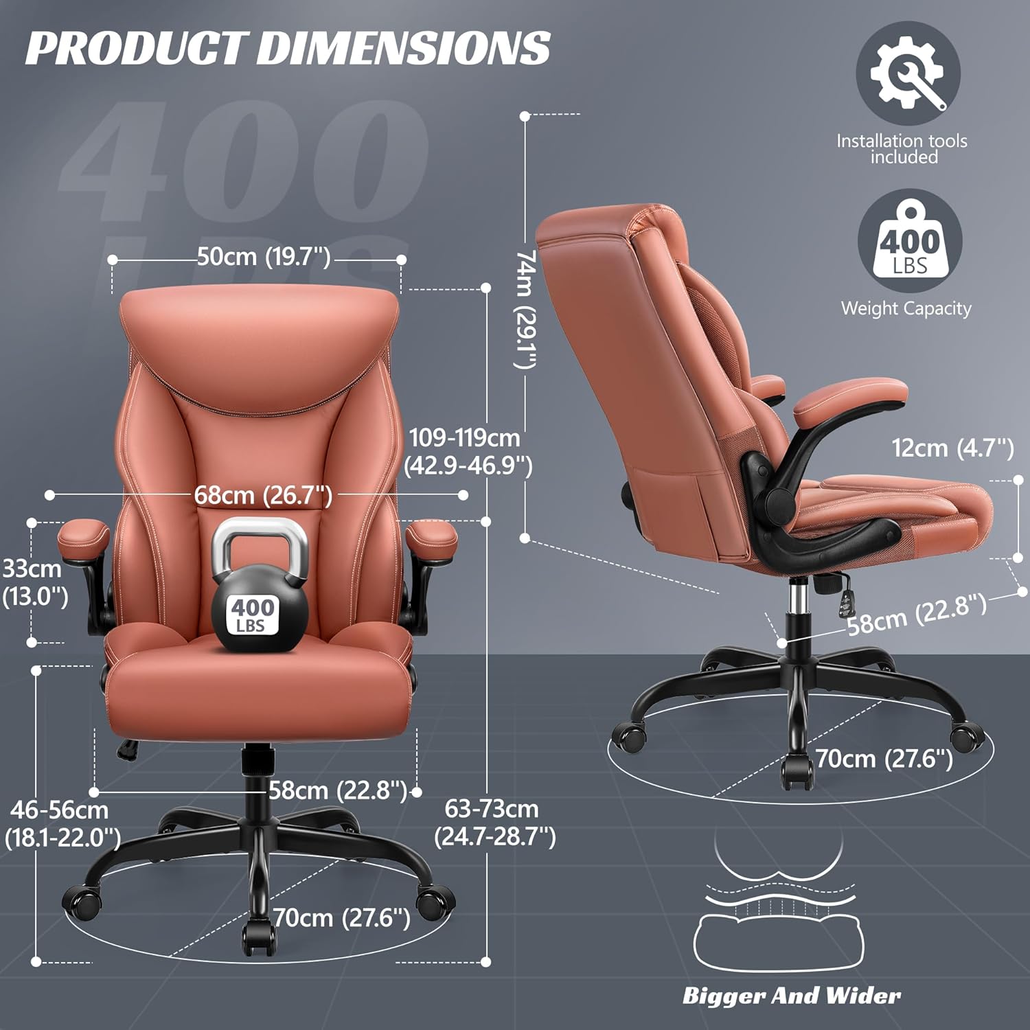 Office Chair Large High-Foot Computer Desk Chair, Breathable Leather Chair Lumbar Support Rotating Computer Chair wourant