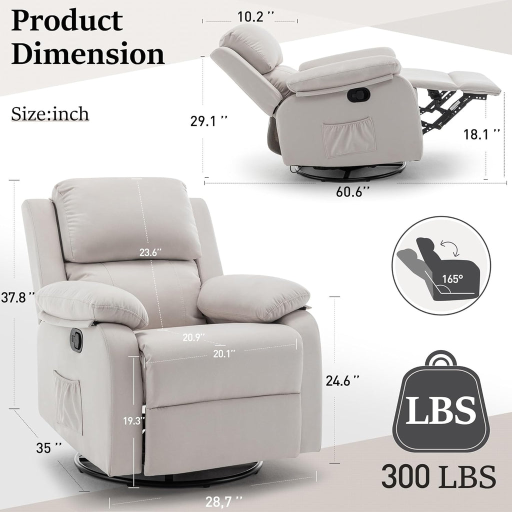 Reclining rocking chair 360 degree rotating fabric sliding reclining chair wourant