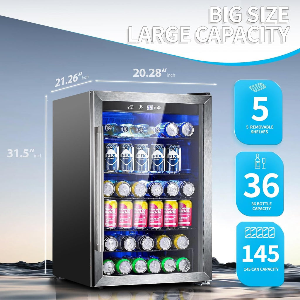 Antarctic Star Beverage Refrigerator Cooler 68 Can, Mini Fridge with Glass Door for Beer Drinks Wine,Freestanding Small Fridge with Electronic Temperature Control for Home and Bar,1.7 cu.ft wourant