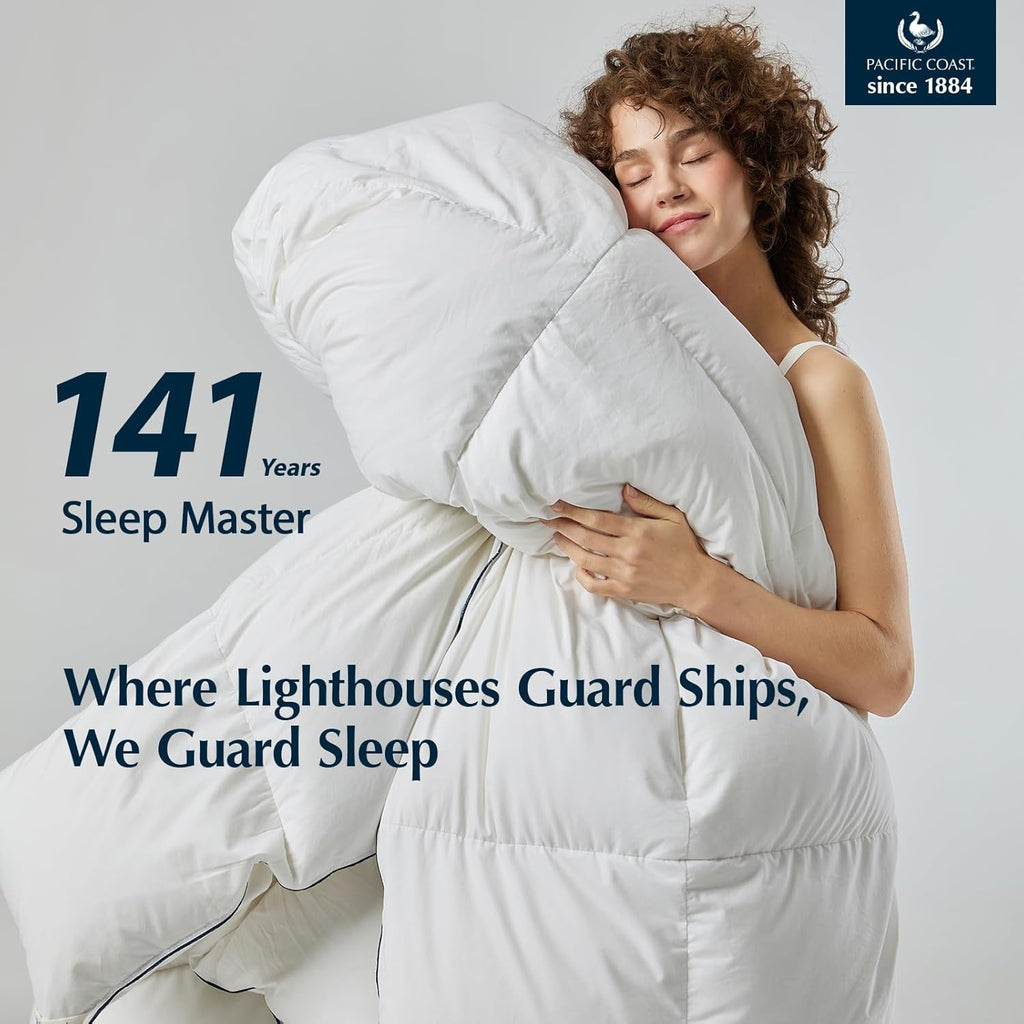 PACIFIC COAST Goose Feather Down Comforters Queen Size, 100% Cotton Extra Fluffy White Duvet Insert, Soft, Breathable, All Season Hotel Luxury Bedding Comforters, 8 Corner & Center Loops (90"x90") wourant